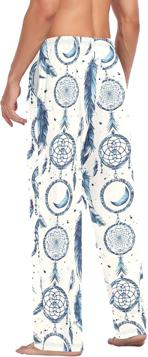 ALAZA Dreamcatcher Moon Boho Men's Pajama Pants Men Cotton Pajama Bottoms with Pockets, S