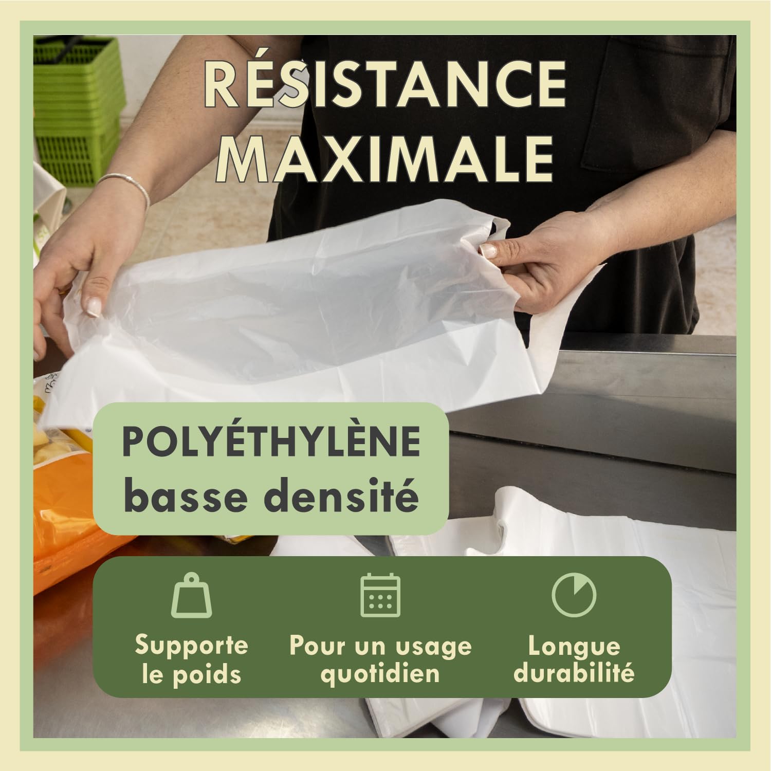 Zenic | Sachet Plastique Transparent | 35x50 cm Pack 200 Unités | Sac Poignée Translucide | Pochon pour Primeur Boucherie Poissonnerie Marché Congélation Commerce Magasin Maison