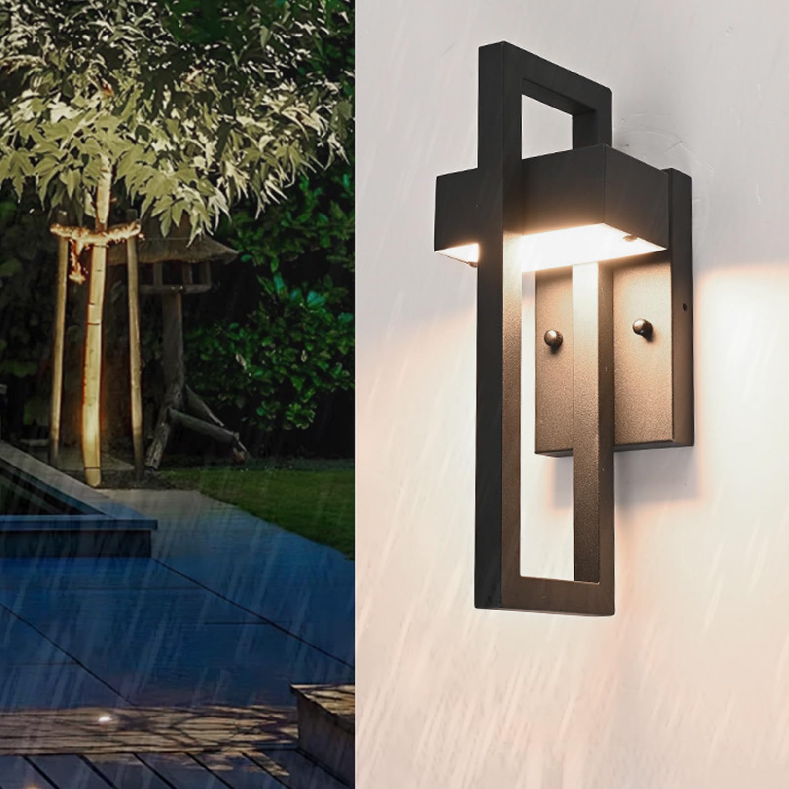 LED Esterno Applique da Parete Impermeabile IP65 Metallo Lampada da Parete Moderna Nero Iluminazioni per Pareti Interno/Esterni per Corridoio Balcone Giardino Terrazzo (Nero Luce Naturale,35cm)