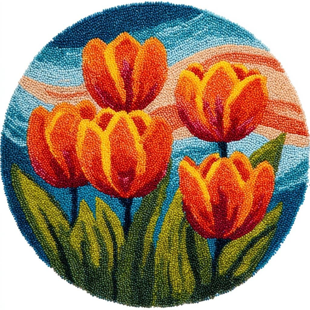 AMBATTERY Latch Hook Rug Kit Latch Hook Kits,Tulip Flowers