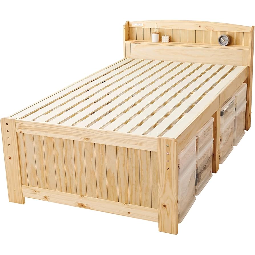 ベッドフレーム　セミダブル ベッド ダブル ストーングレー ベッドフレームのみ すのこ 棚