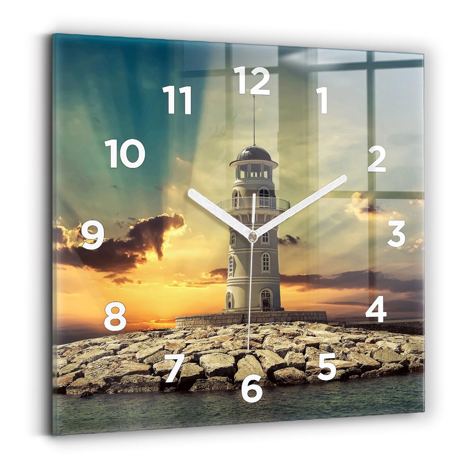 Horloge murale carrée 30x30 cm à mécanisme silencieux Wallfluent design phare