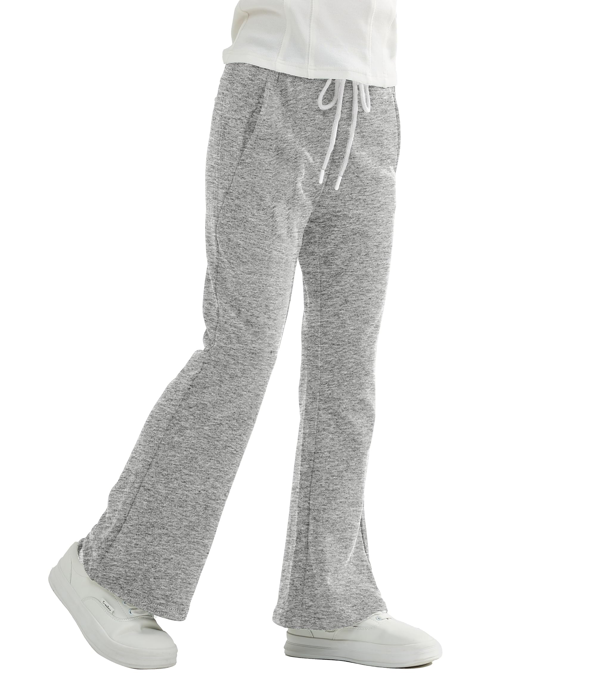 Rolanko Pantalones deportivos acampanados de pierna ancha para niñas, cintura elástica, pantalones acampanados para niños, sudaderas con bolsillos, 5-12 años
