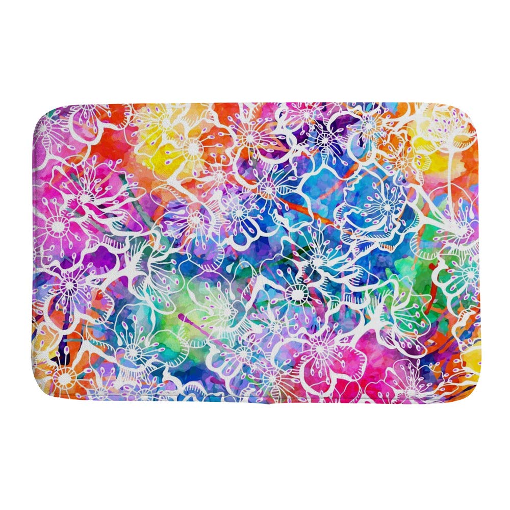 Tapis de bain polaire corail motif floral cerisier coloré 36x24