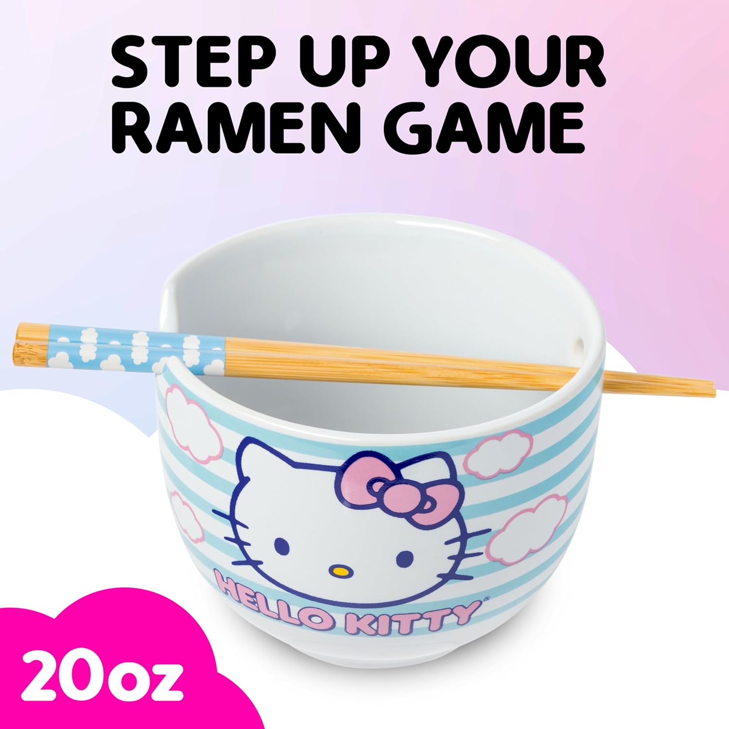 Silver Buffalo Sanrio Hello Kitty Blue, Ramen Bowl with Chopsticks, 20oz image 2