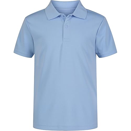 Nautica Boys' School Uniform Short Sleeve Polo Shirt, Button Closure, Moisture Wicking Performance Material