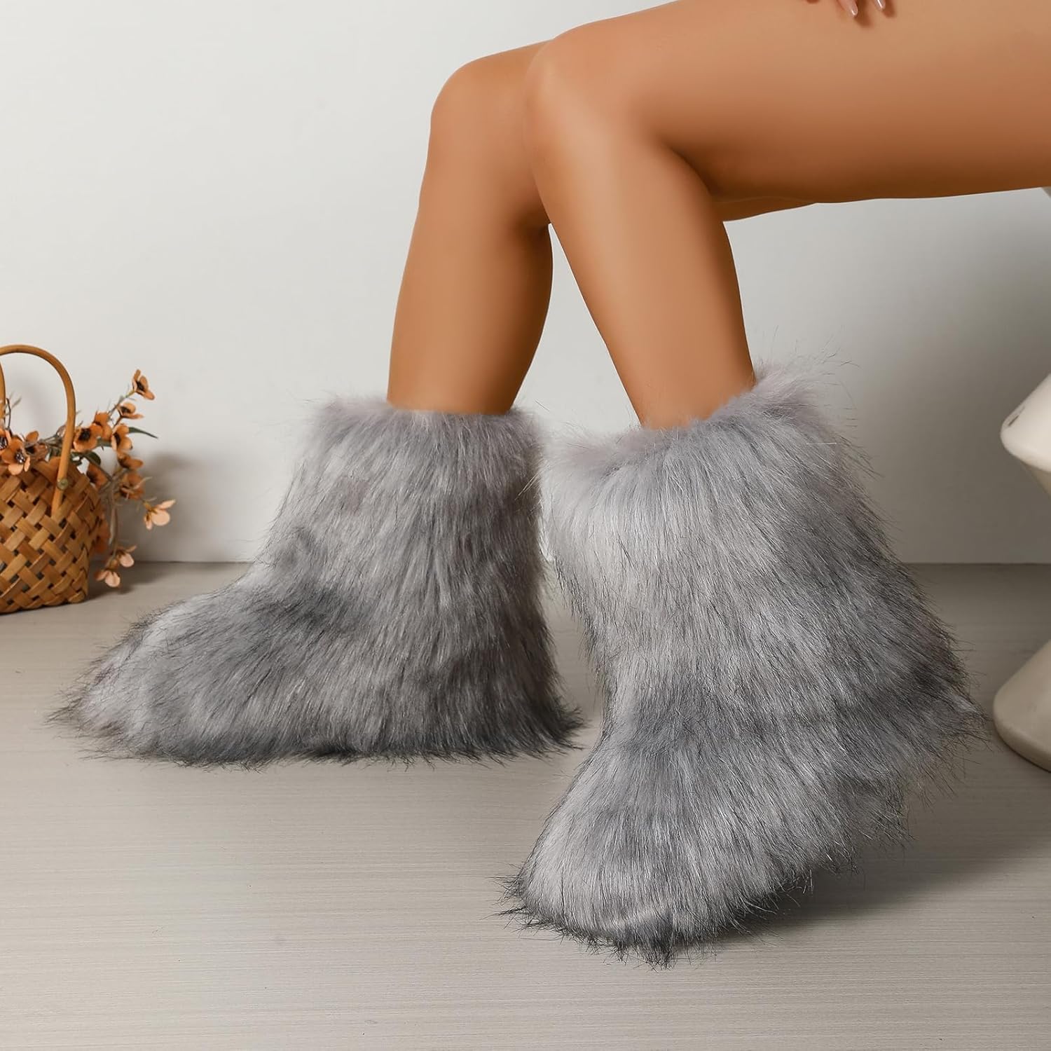 Women's Faux Fur Boots Size 9 - Mid-Calf Winter Snow Boots with Fluffy Lining, Y2K Fashion Warm Shoes for Women - Image 7