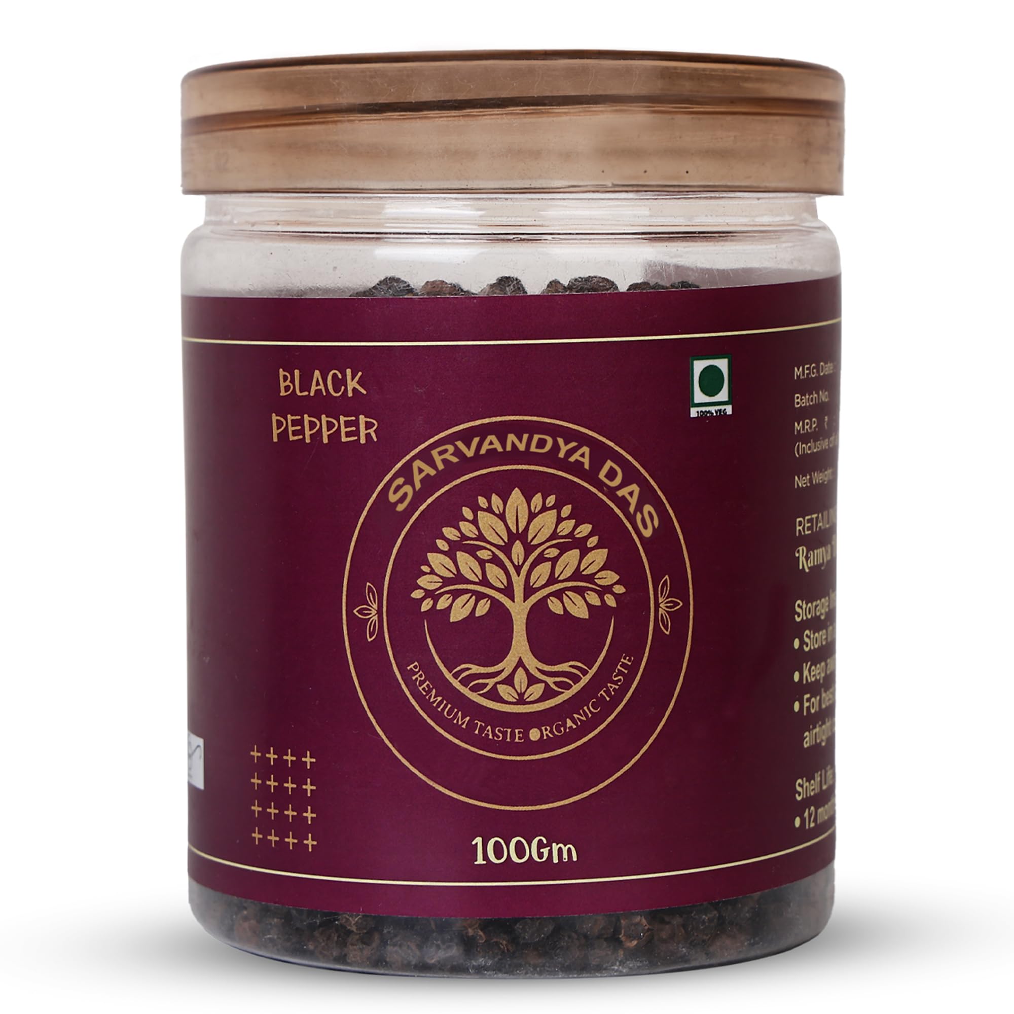 Sarvandya Das Black Pepper Whole (Kali Mirch) |100g |No added colours | No added preservatives | Seeds