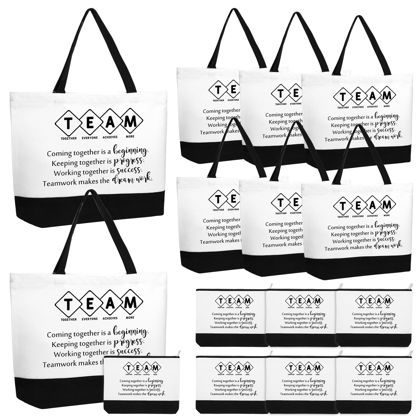 Cunno 12 Pcs Team Appreciation Tote Bags Women Employee Gifts Team Together Canvas Bag Makeup Bags for Worker Staff Coworker Nurse Teacher