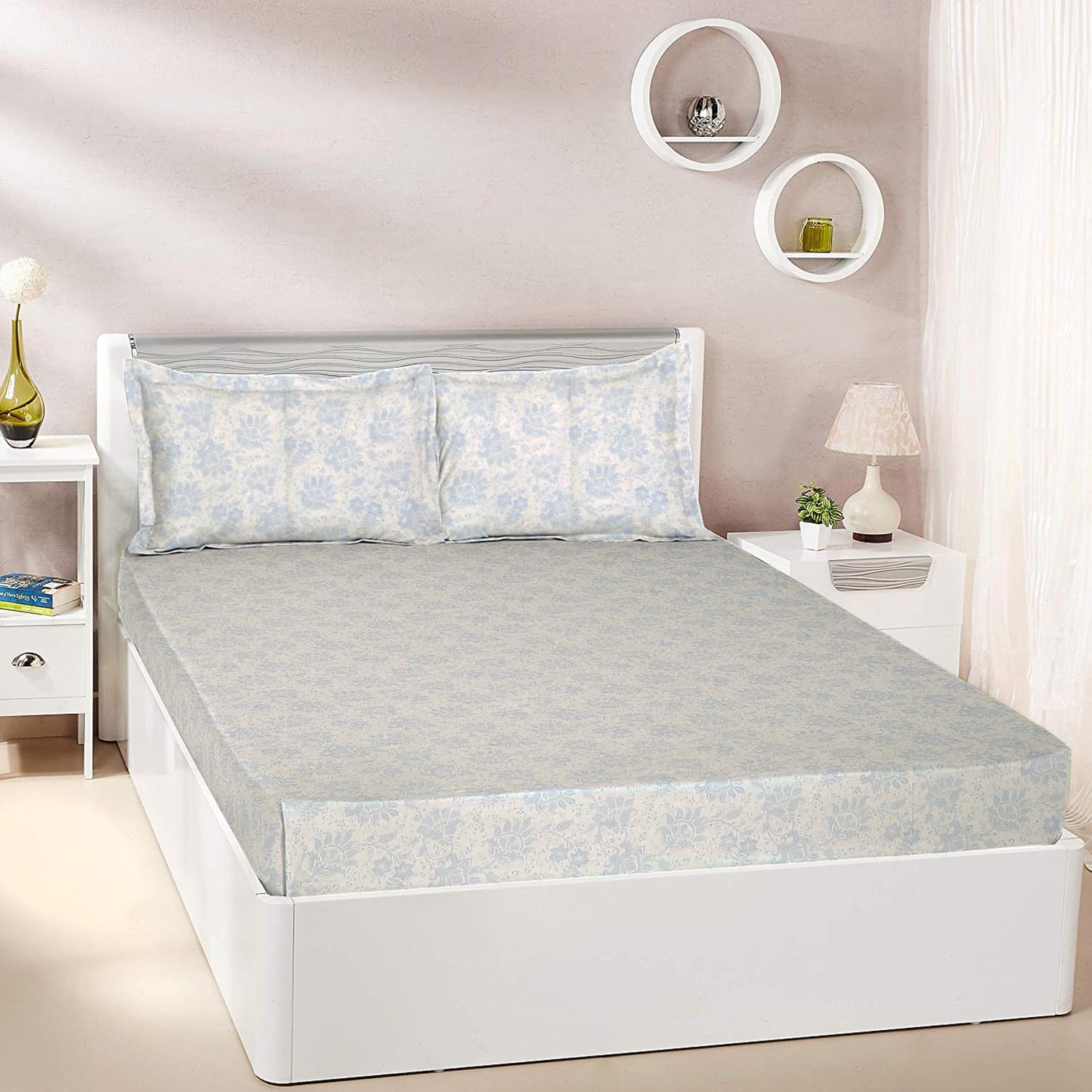 Amazon Brand - Solimo Ditsy Turf 144 TC 100% Cotton King Size Bedsheet with 2 Pillow Covers, White (B0CTMNWPZD) Amazon Price History, Amazon Price Tracker