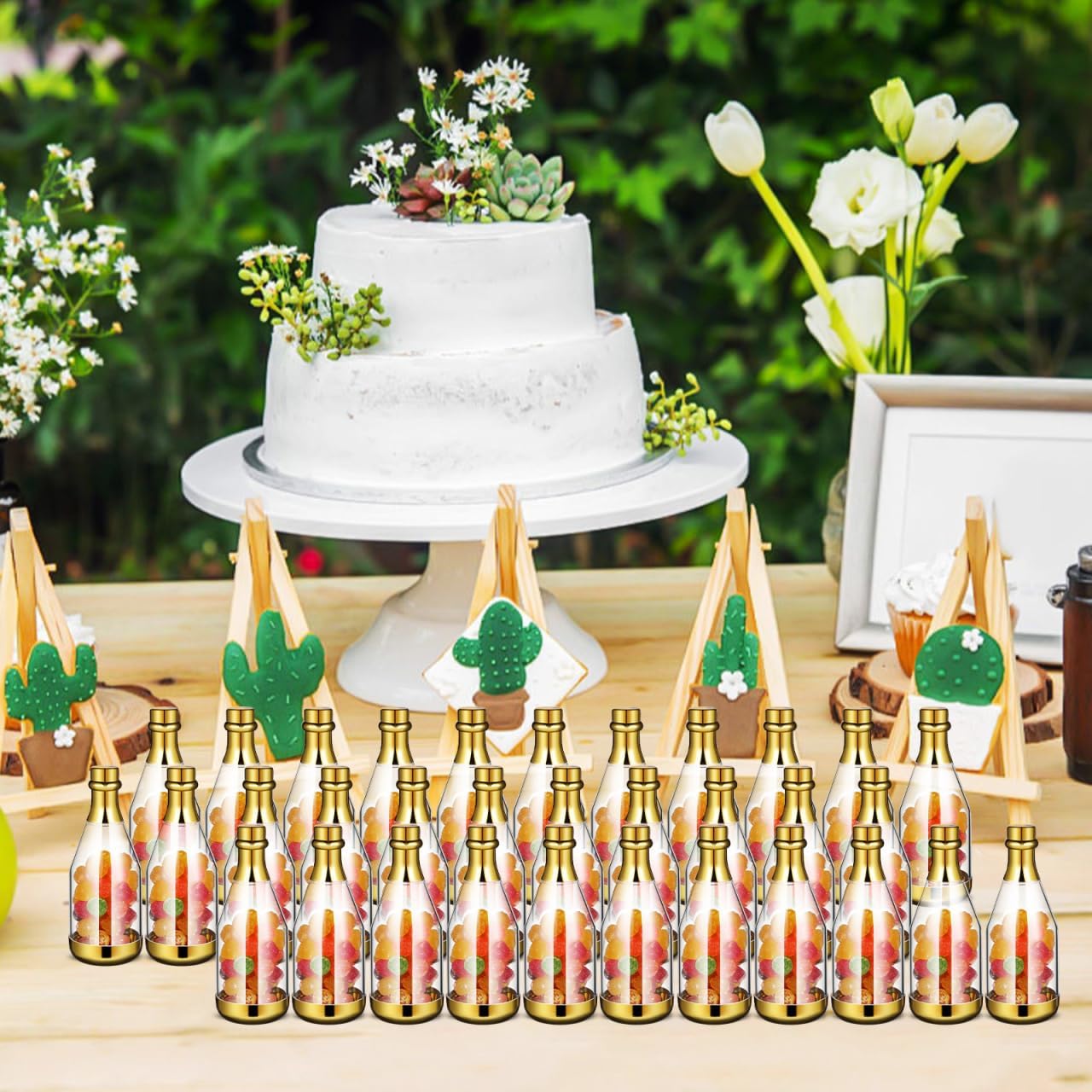 Bottle Candy Container, 20Pcs Mini Bottles Plastic Clear Candy Boxes Bottle Container for Shower Wedding Party Favors (Gold)
