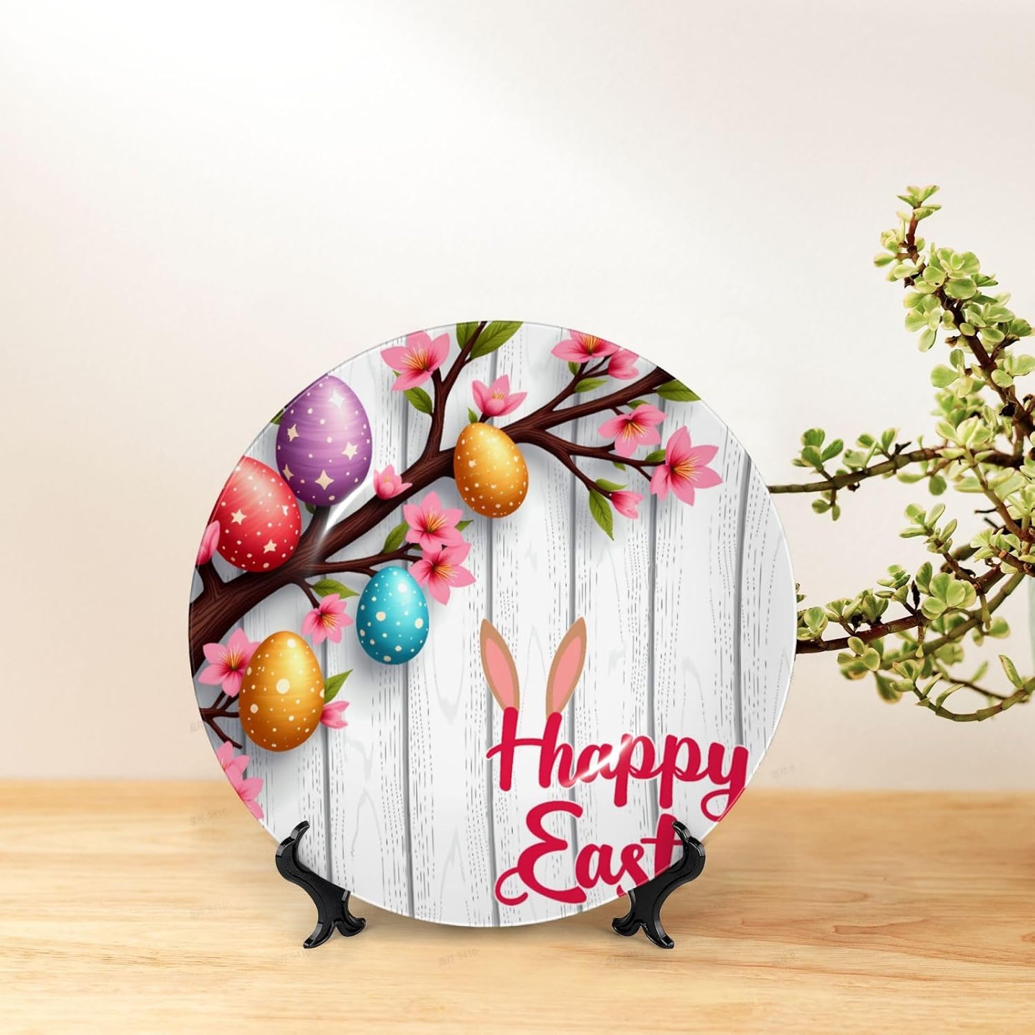 Easter Cute Style Ceramic Plate Display Decorative Plate With Stand Wall Hanging Plate For Home Decor 10 Inch