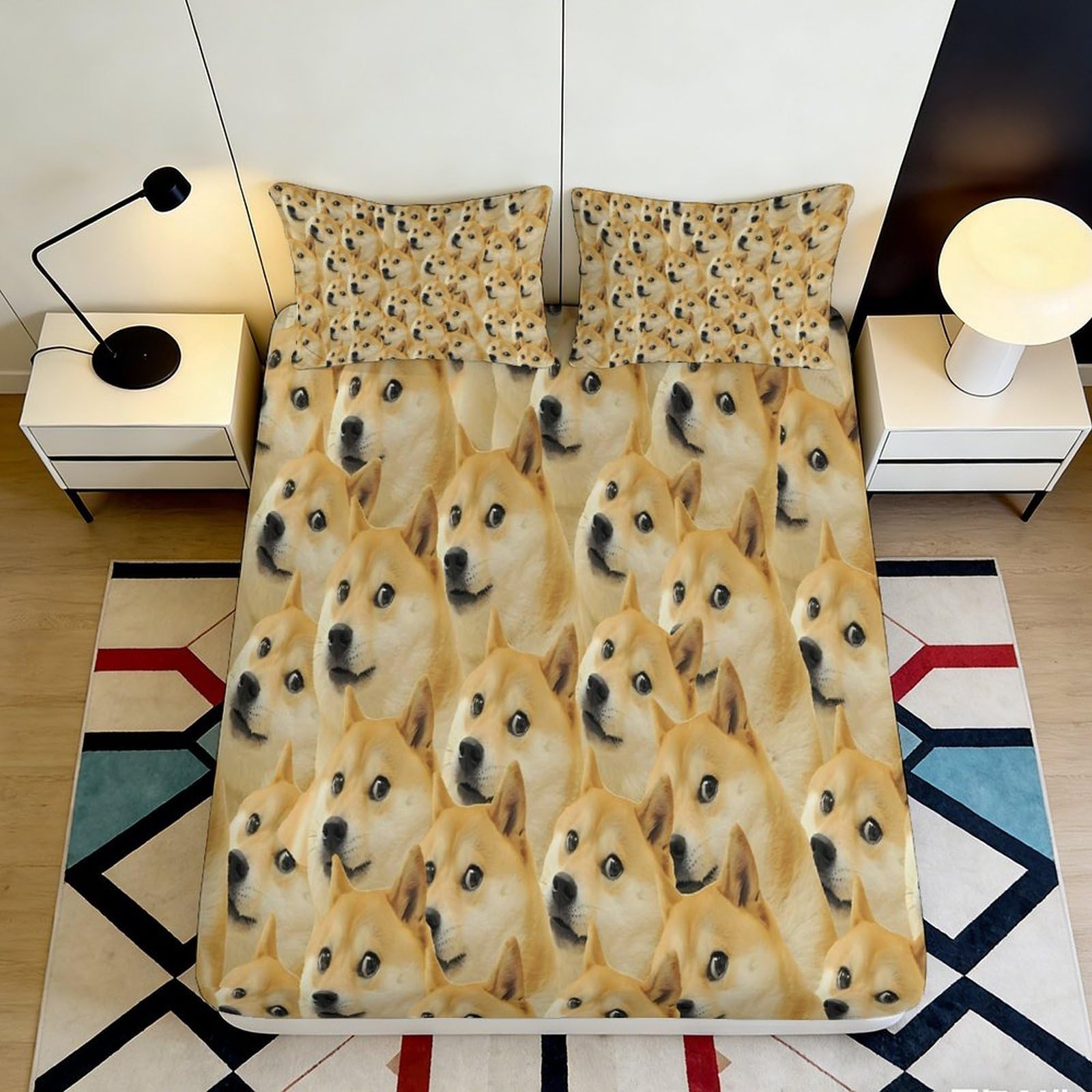 Jqzkxnhpbr Style-9 3D Printed Shiba Inu Pattern Fitted Sheet Microfiber Soft Breathable Dog Face Bed Cover For Bedroom Dorm Decor Mattress Protection 90X200x25cm