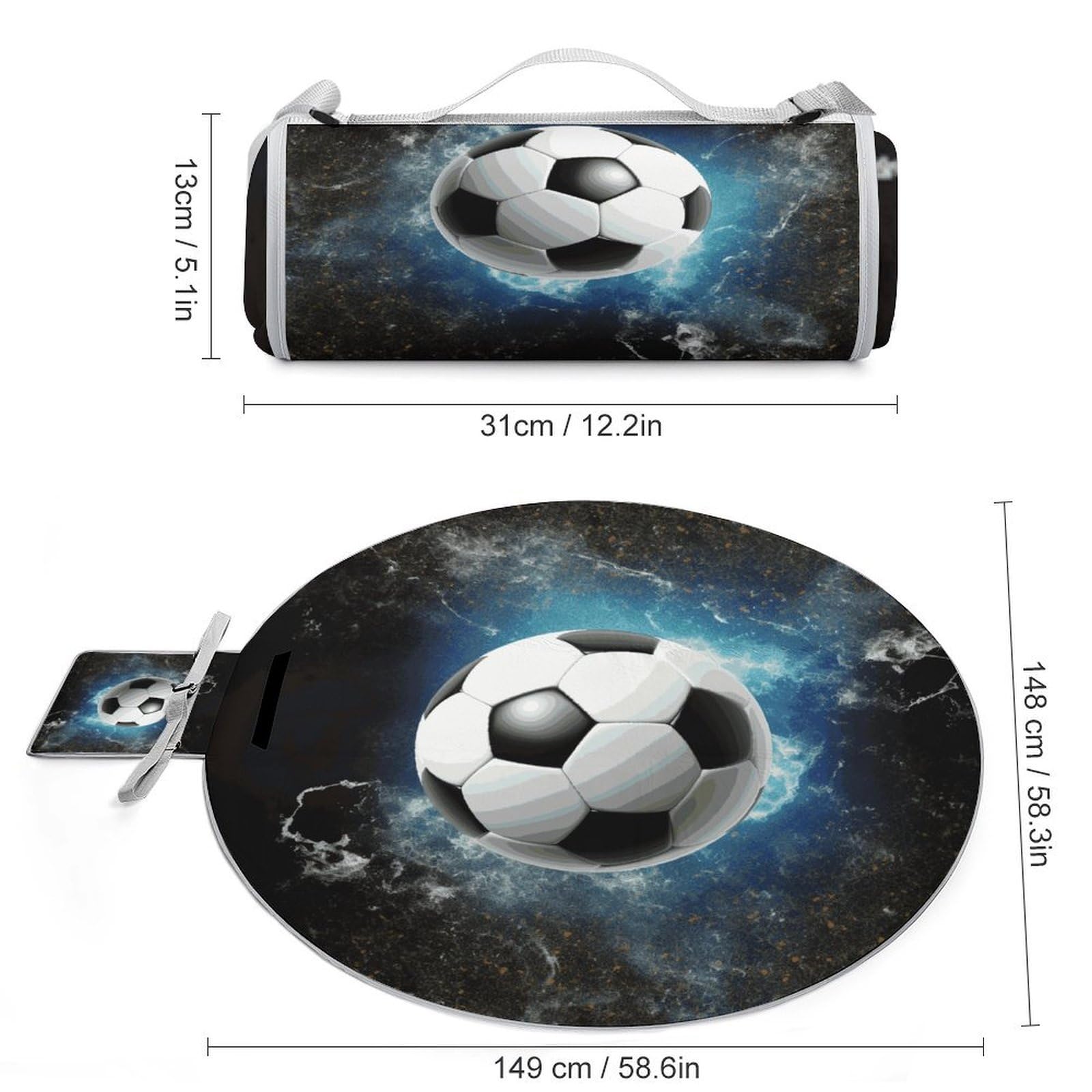 Coperte da picnic per sport da calcio, rotonde, pieghevoli, leggere, da spiaggia, impermeabili, coperta da esterno per primavera, estate, campeggio, parco, erba da viaggio