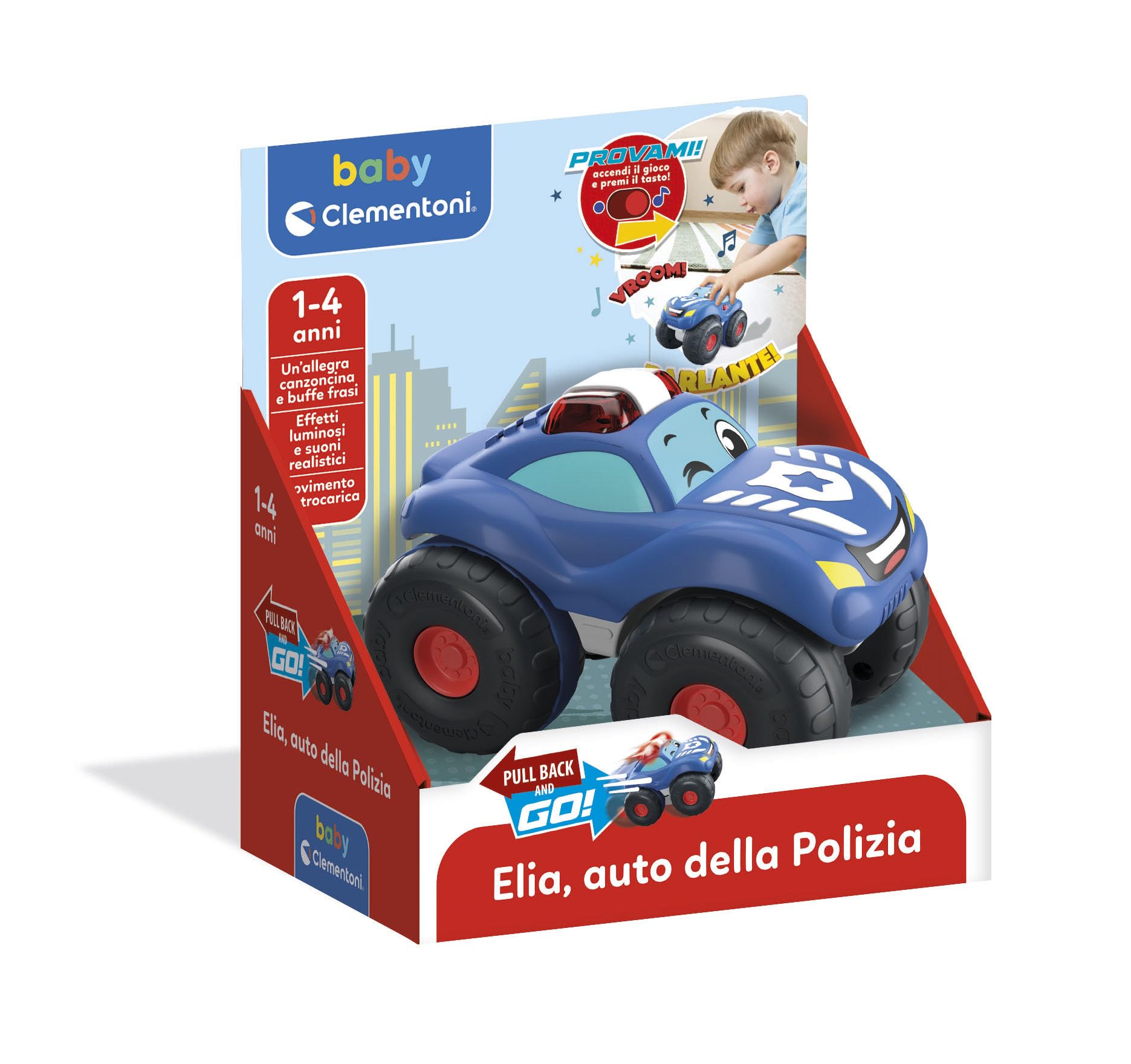 Clementoni Baby Elia Auto della Polizia, Macchinina Bambino 1-4 Anni, Gioco Prima Infanzia, Macchina con Suoni e Sirene, Stimola Manualità, Vista e Udito, Made in Italy, Lingua Italiana, 17501