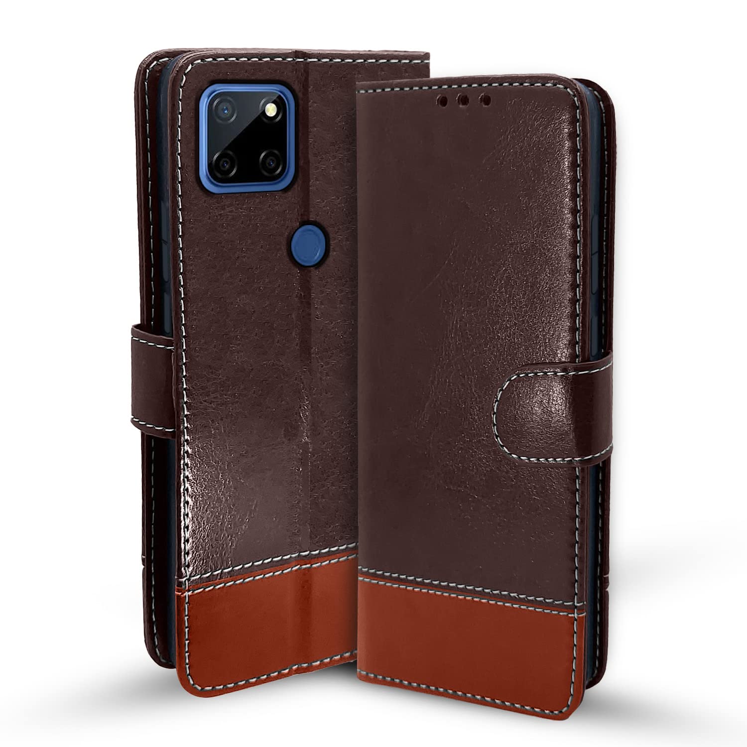 Pikkme Realme C12 / C15 / C25 / C25s / Narzo 20 / 30A Flip Cover | Dual-Tone PU Leather Finish | Wallet Style & Stand | Magnetic Flip Case (Coffee & Brown) (B0B9NLV48D) Amazon Price History, Amazon Price Tracker