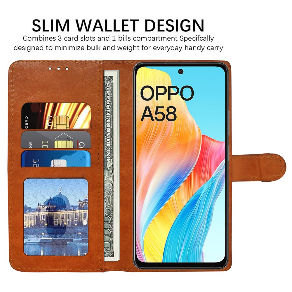 Oppo A58 Flip Cover - Leather Wallet with Stand -4