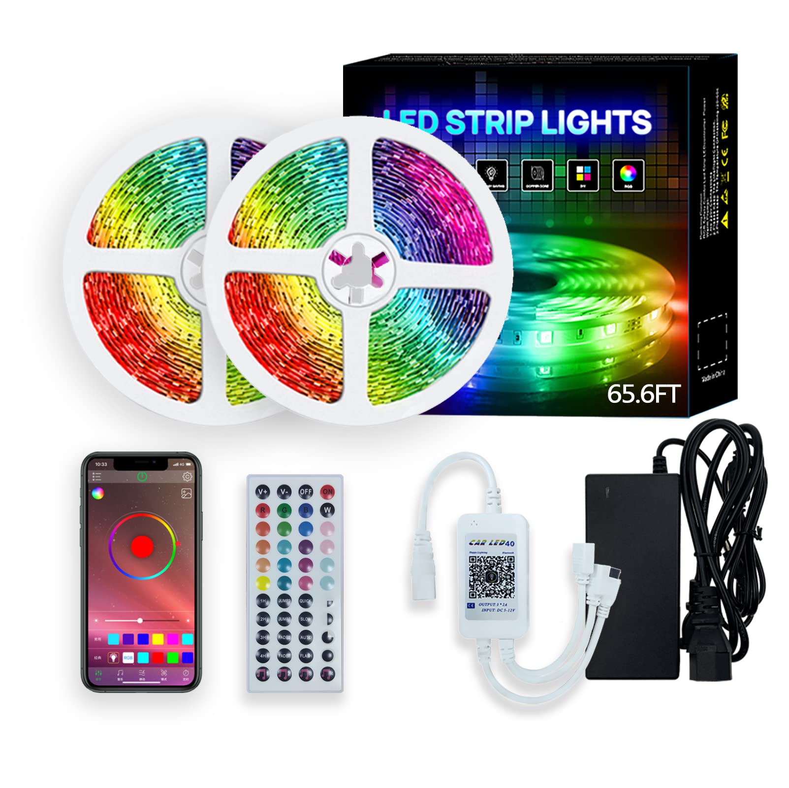 ABOUTFACE LED Strip Lights 65.6ft - 20M, Ultra-Long LED Lights Strip Music Sync, App Control with Remote, RGB LED Lights for Bedroom, DIY Options LED Tape Lights for Ceiling Under The Cabinet