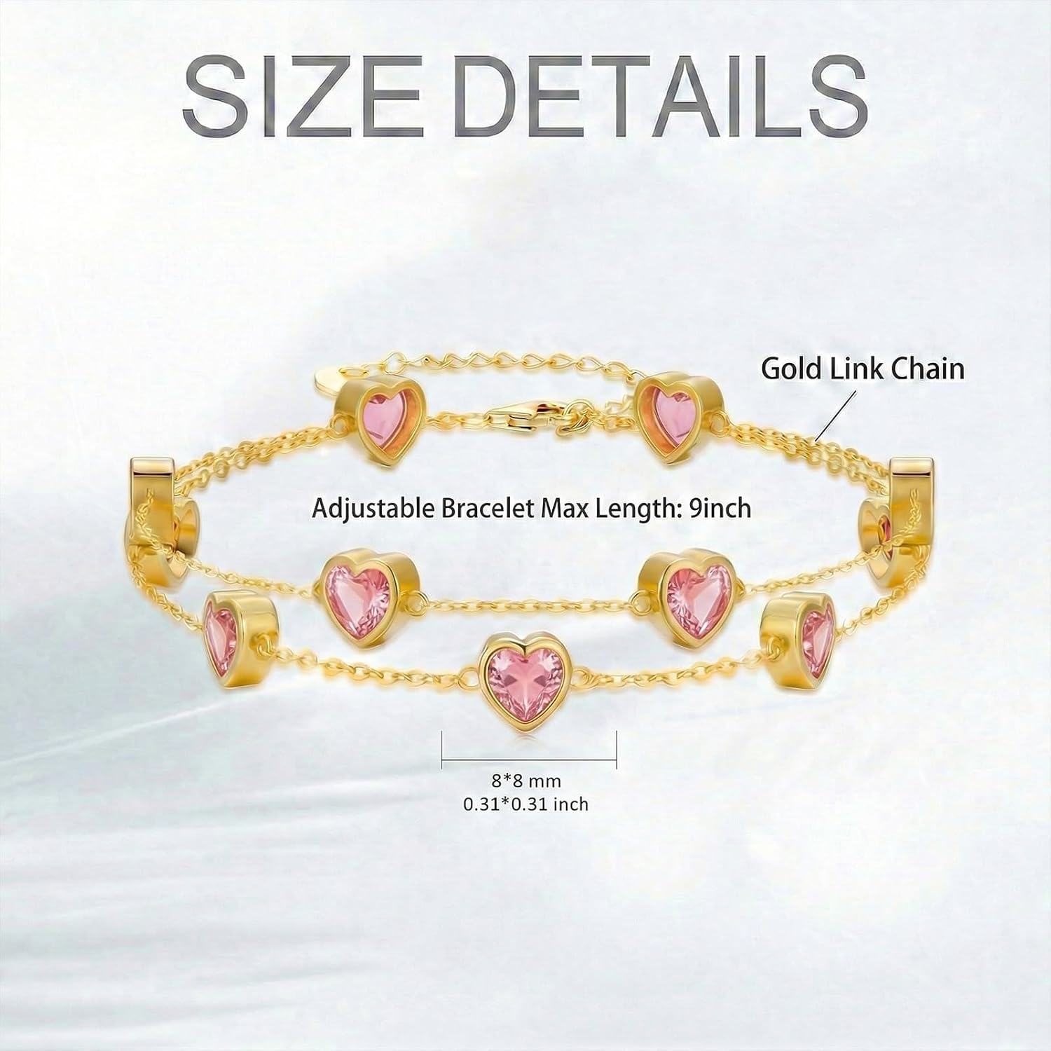 OJK 14K Gold Birthstone Bracelet for Women 14K Gold Heart Layered Bracelets Anniversary Birthday Jewelry Gifts for Wife Mom Her