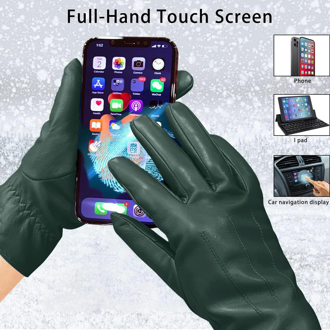 Harssidanzar Womens Winter Warm Cashmere Lining Touchscreen Texting Warm Driving Lambskin Leather Gloves GL017 - Image 2