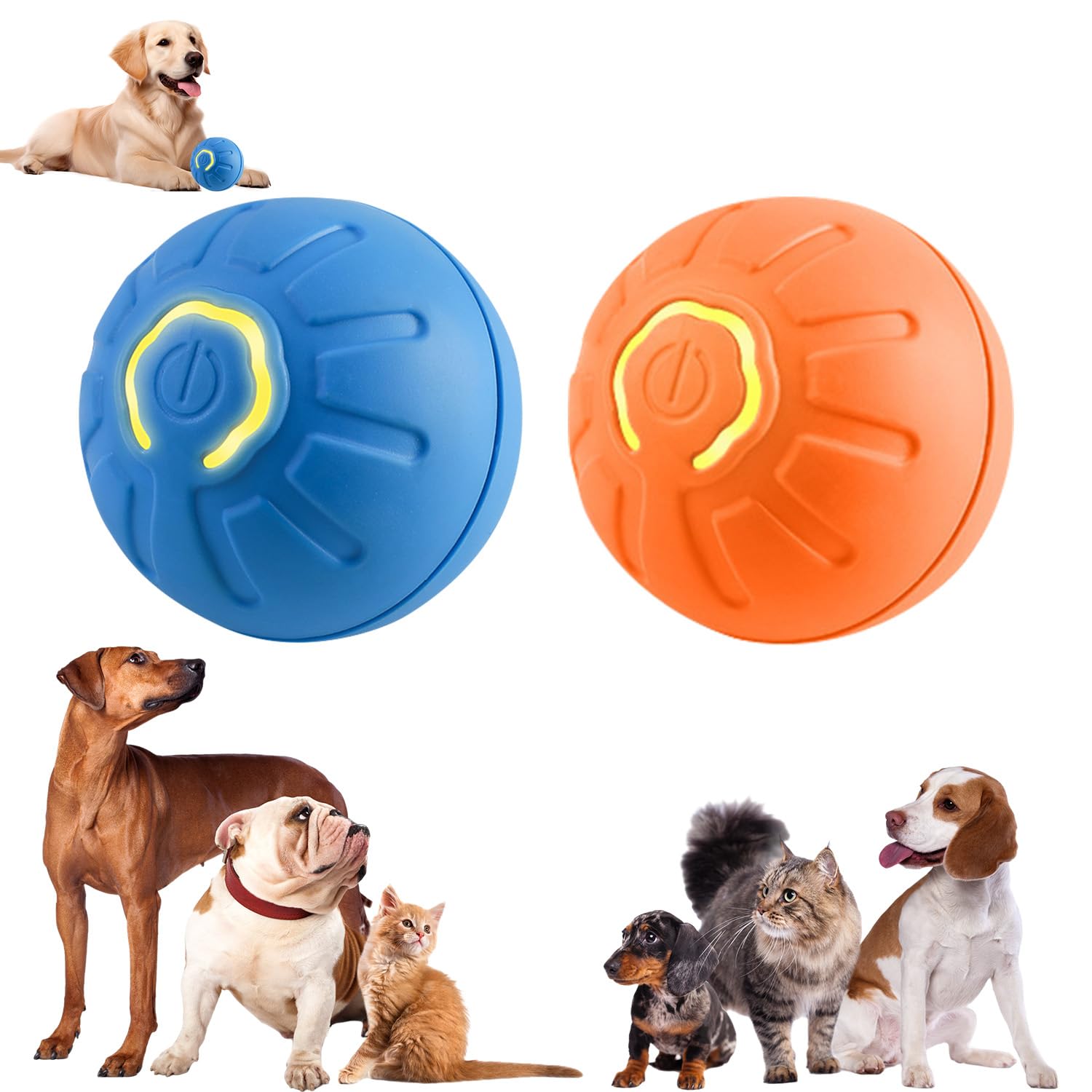 Leogony 2PCS Electric Interactive Dog Toy Ball, Automatic Active Rolling Ball, Self Moving Bouncin for Pet Indoor and Outdoor