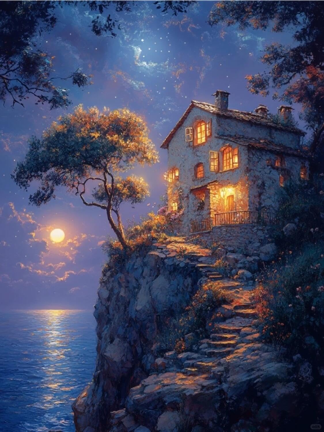 Rqwybcaxn Seed Bead Embroidery Kits Seaside House 40x50cm