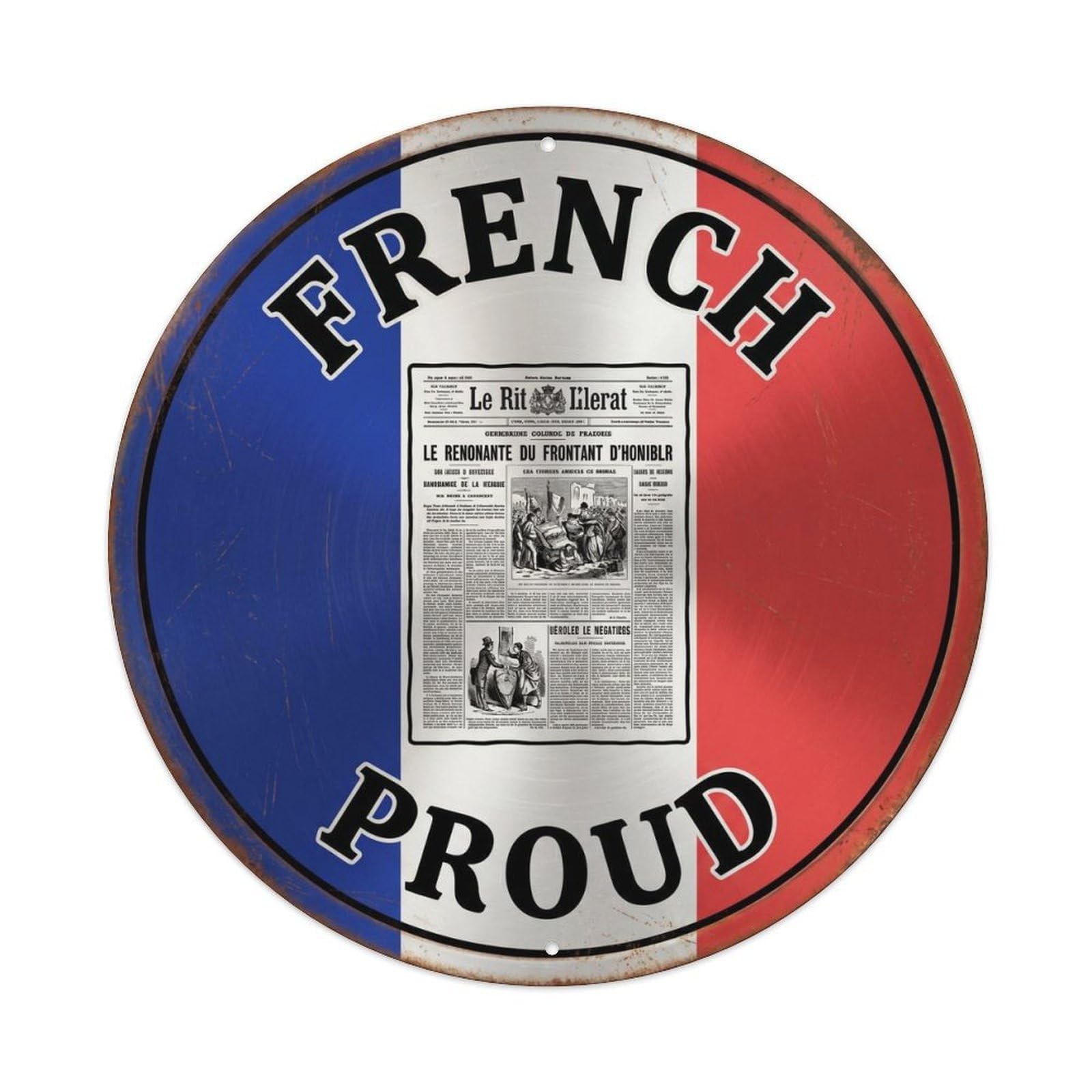 Olhnbad Style French Proud Newspaper Writing Art Heritage Emblem Metal Tin Sign