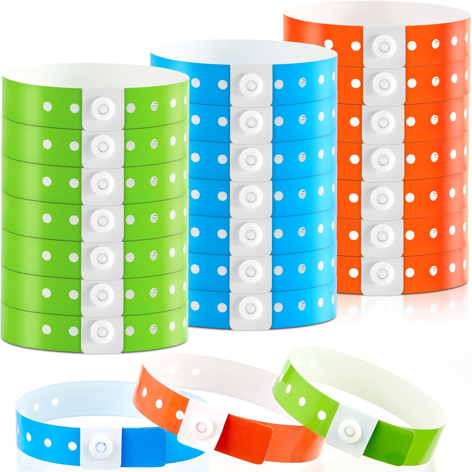 Henoyso 600 Pcs Plastic Wristbands for Events Vinyl,Green, Blue, Orange