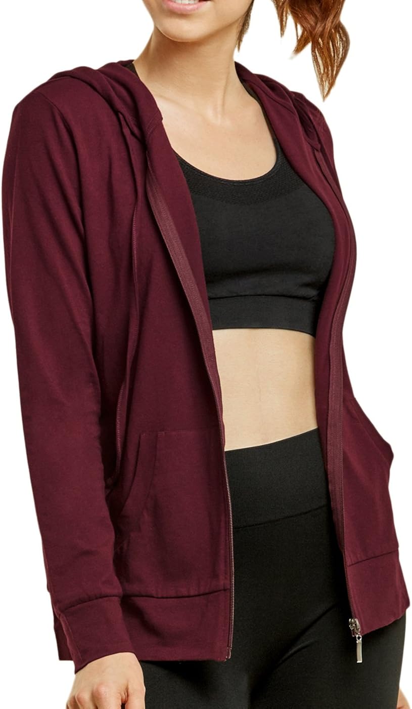 Sofra Women's Thin Cotton Zip Up Hoodie Jacket Small Burgundy
