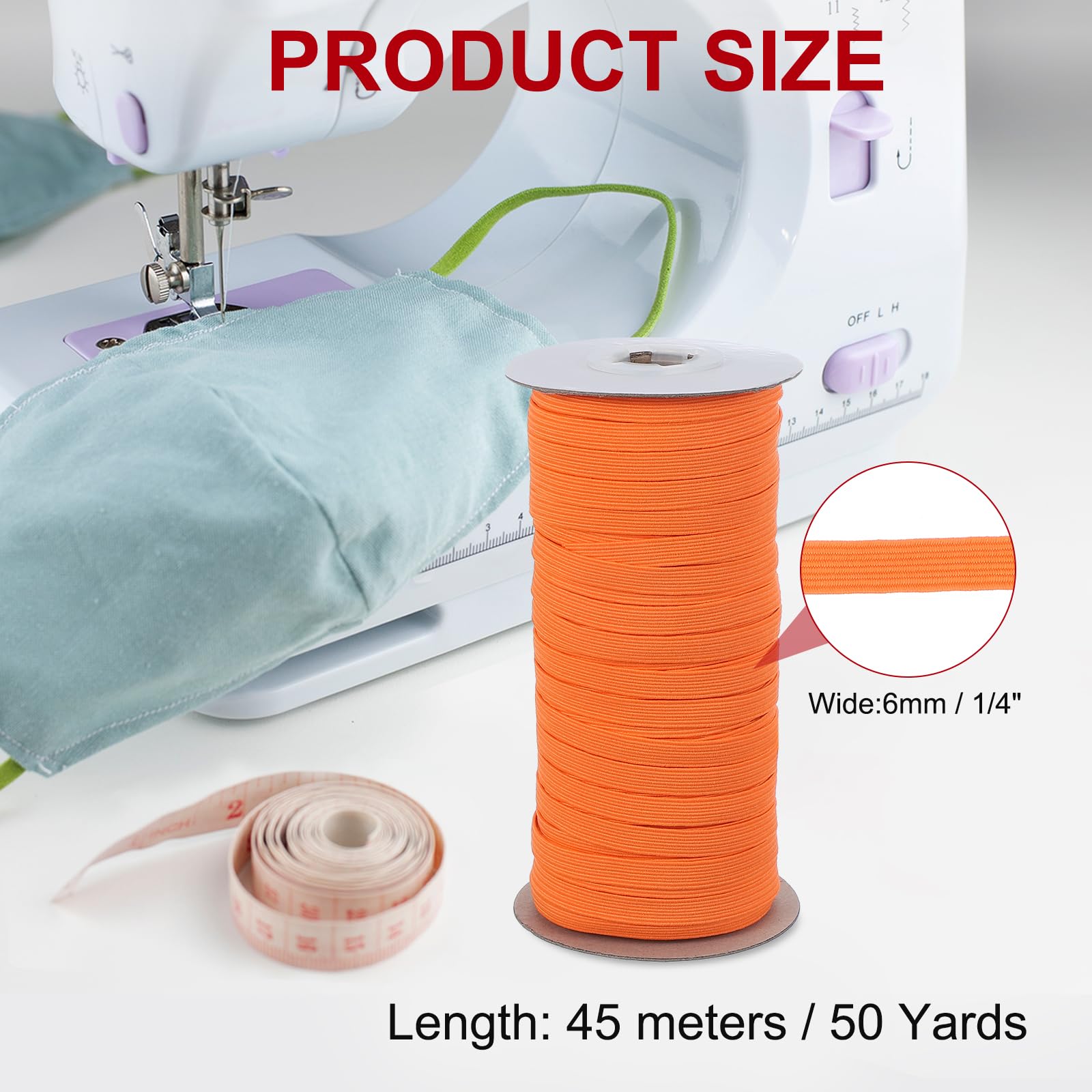 PATIKIL Elastic Bands 6mm x 45 Meters, Polyester Flat Elastic Cord Stretch Strap for Sewing Crafting DIY Orange - Image 2