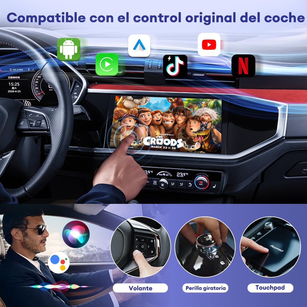 Carlinkit CP2A Pro Adaptador inalámbrico CarPlay - Compatible con Netflix/YouTube/TikTok Lite Streaming para coches CarPlay con cable de fábrica, Android Auto inalámbrico y dongle de juego de coche