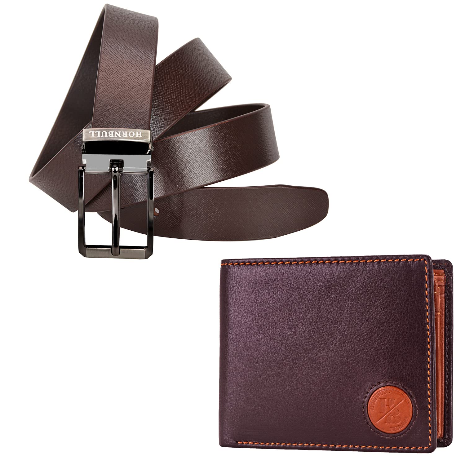 HORNBULL Gift Hamper for Men | Brown Wallet and Brown Belt Mens Combo Gift Set | Leather Wallets for Men | Mens Wallet BW30169