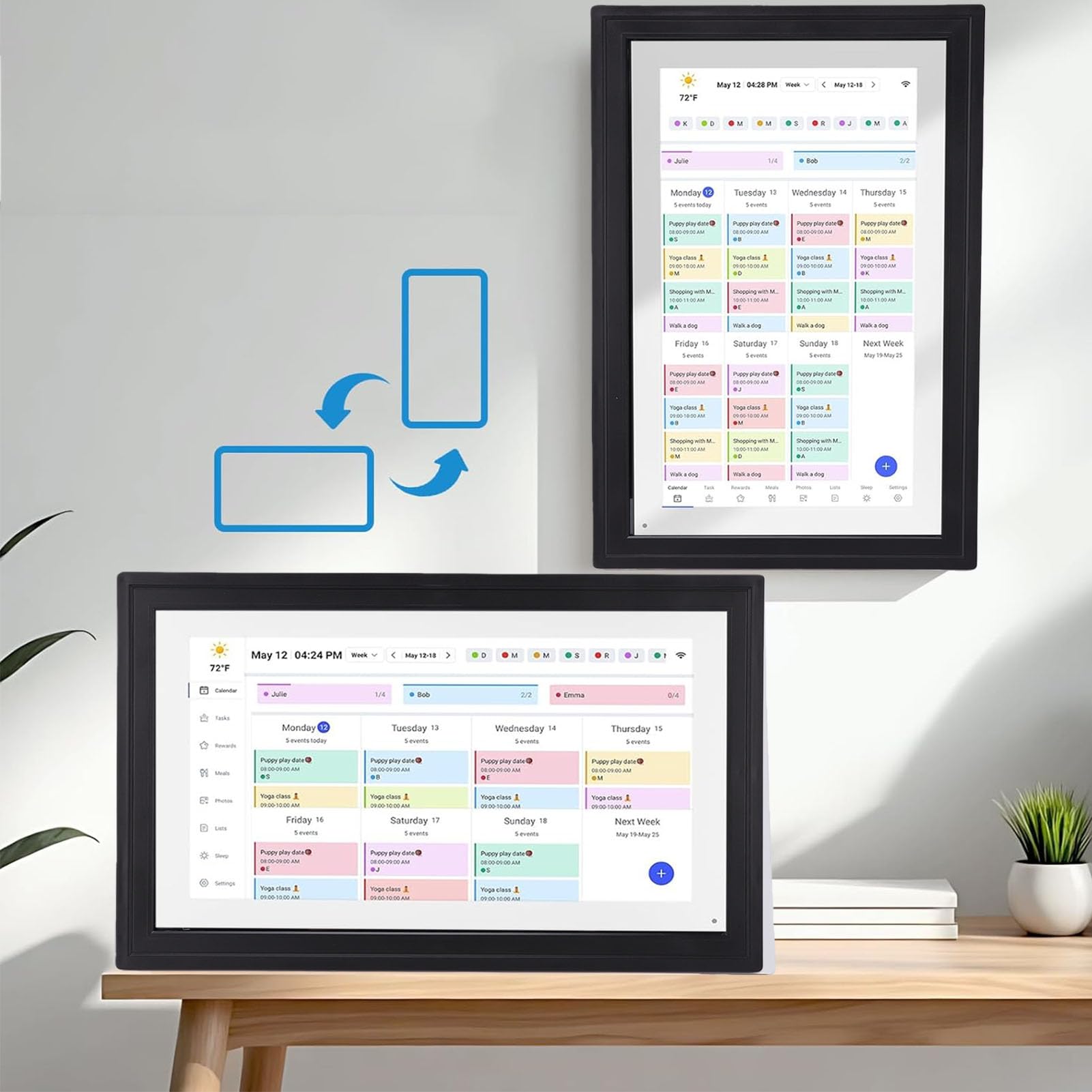 Sxhlseller 21,5-Zoll-Smart-Touchscreen-Digitalkalender, WLAN-Wandmontierbarer Familienplaner mit Interaktiver Aufgabentabelle und App-Steuerung, für Cozi Yahoo Sync (EU-Stecker)