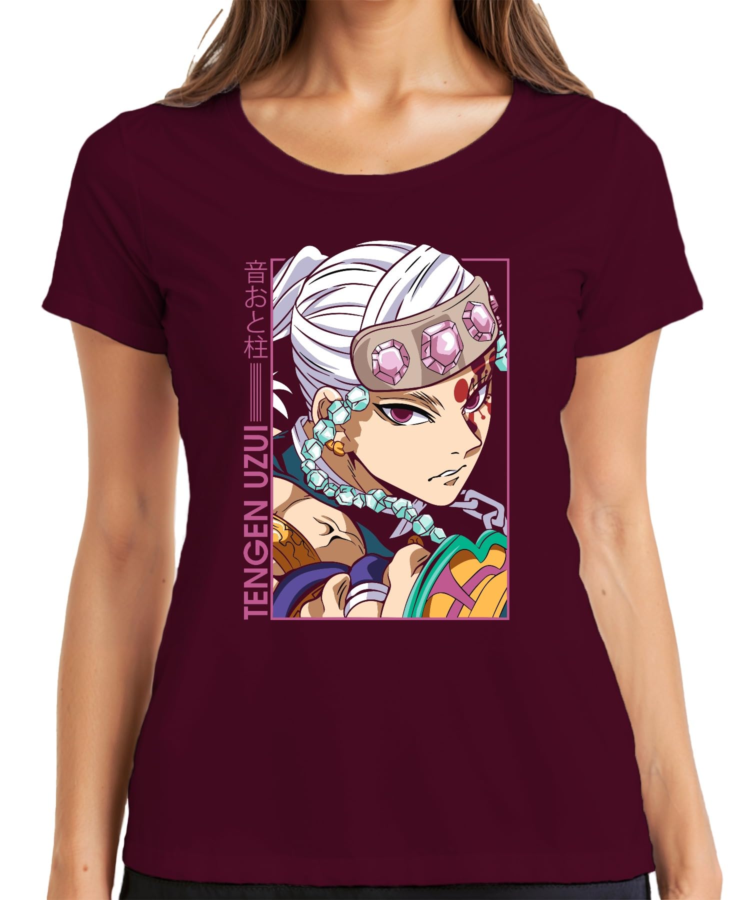 Tengen Uzui Kimetsu no Yaiba Sound Hashira Jewels Headband Glam Women's T-Shirt, burgundy, XXL