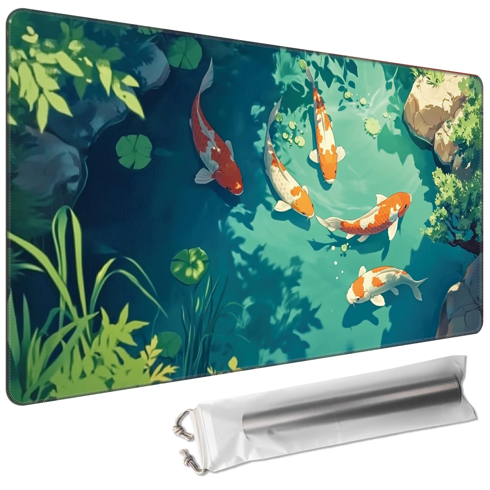 Cdkfxjy MTG Playmat 24 x 14in Includes Storage Bag,TCG Playmat with Soft Surface Premium Non-Slip Rubber Backing Stitched Edges Durable Gaming Mat,Swimming Koi Fishes Pond — image 1