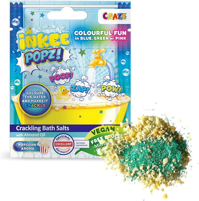 INKEE Sais de banho efervescentes com efeito sonoro, aroma de pipoca e óleo de amêndoas, 15 g