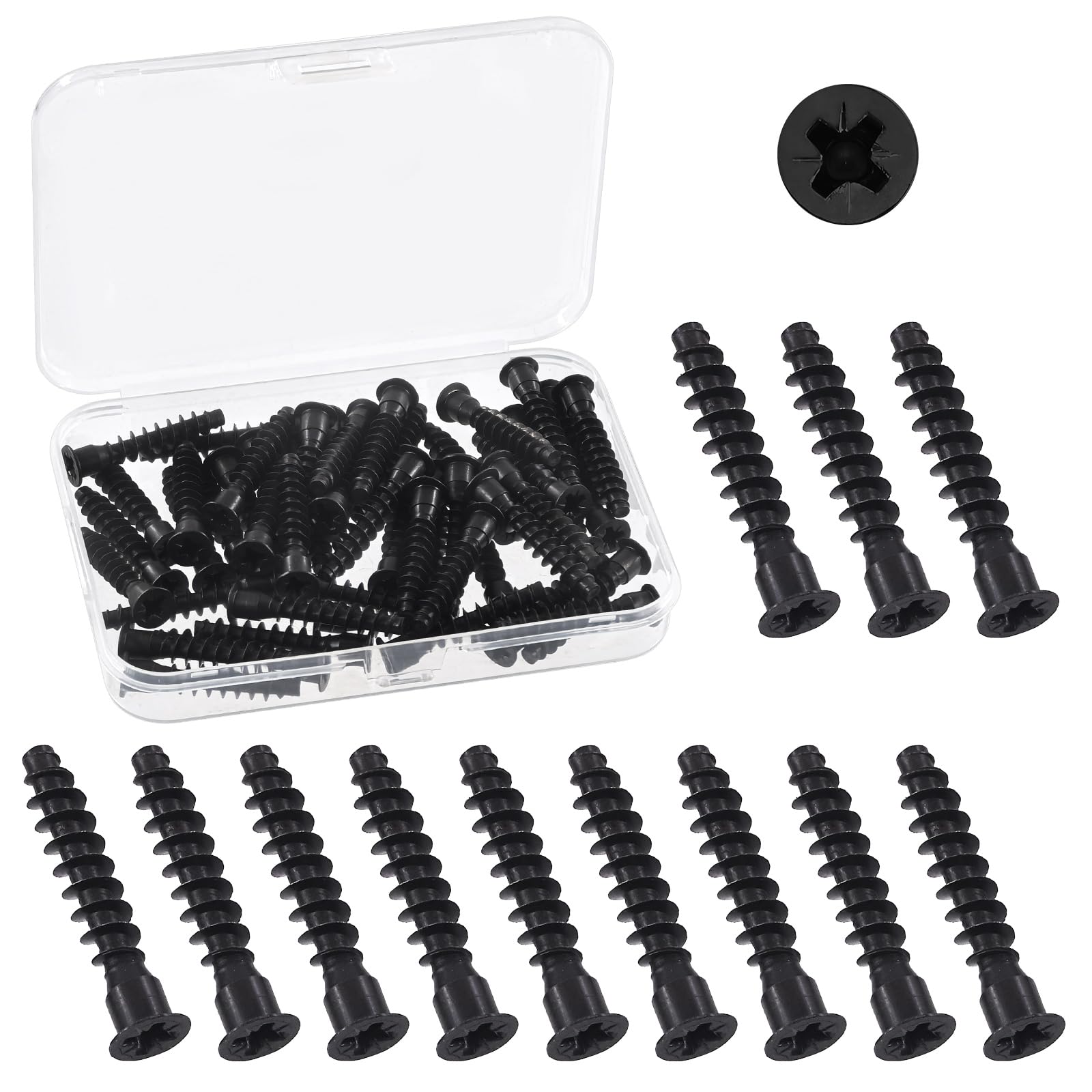 Swpeet 50Pcs M7 x 40mm Black Zinc Plated Carbon Steel Confirmat Screws Assortment Kit, Phillips Drive Countersunk Self-Tapping Furniture Connecting Screw for Assembly and Mounting โ image 1