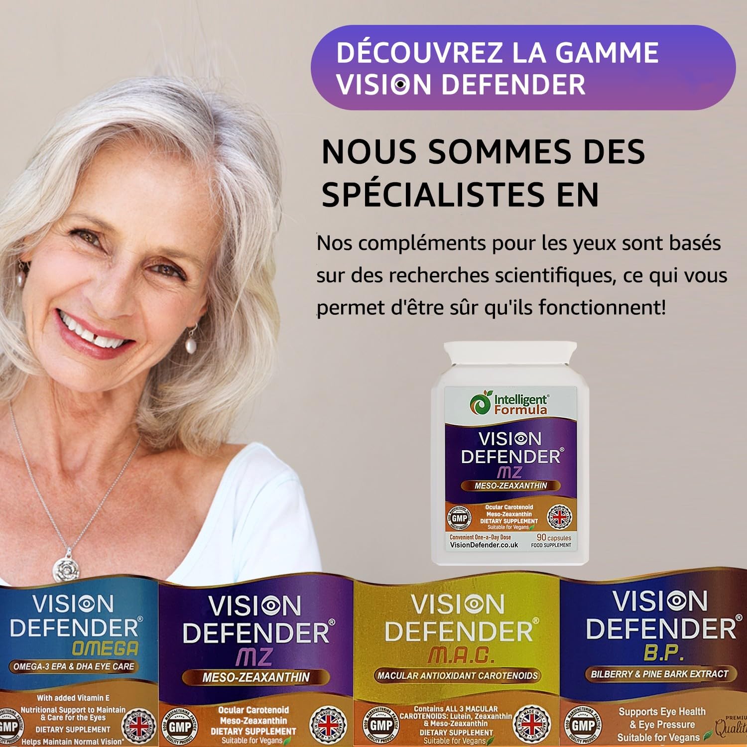 Supplément méso-zéaxanthine pour les yeux: VISION DEFENDER MZ - Protéger et améliorer la santé oculaire, méso-zéaxanthine antioxydant caroténoïde de haute résistance pour les yeux (90 gélules)
