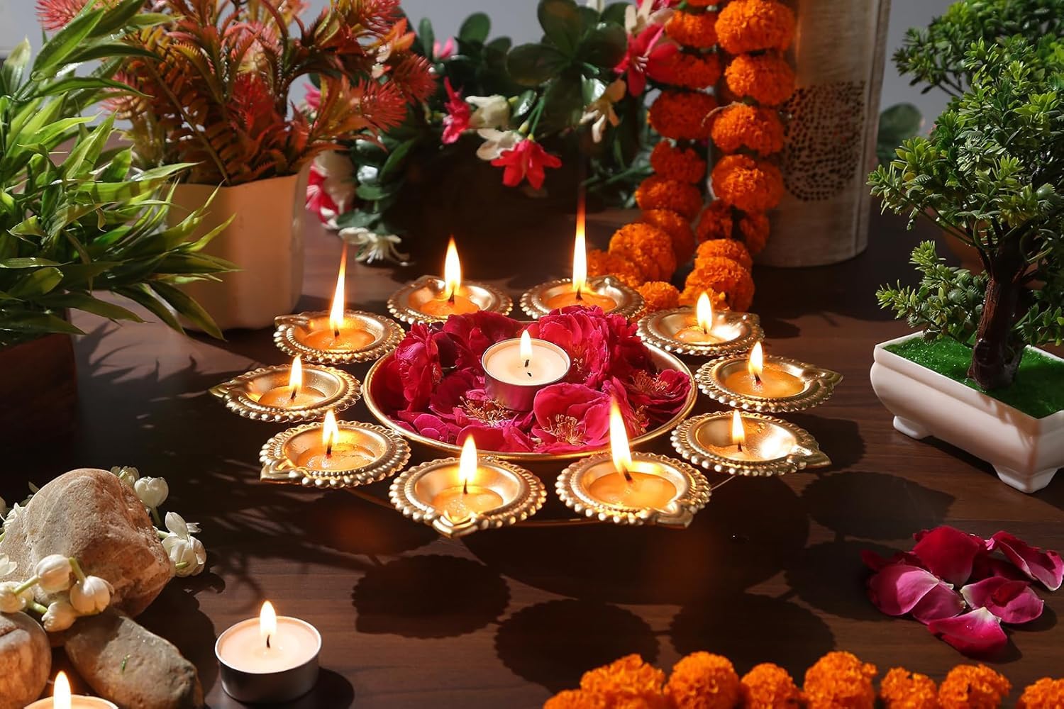 Tia Crafts Decorative Metal Diya, Traditional Diya Urli Tealight Holder, Golden Bowl for Floating Flowers, Home, Office, Wedding Decor (Large - 14 Inch) (B0DHPS8CF8) Amazon Price History, Amazon Price Tracker