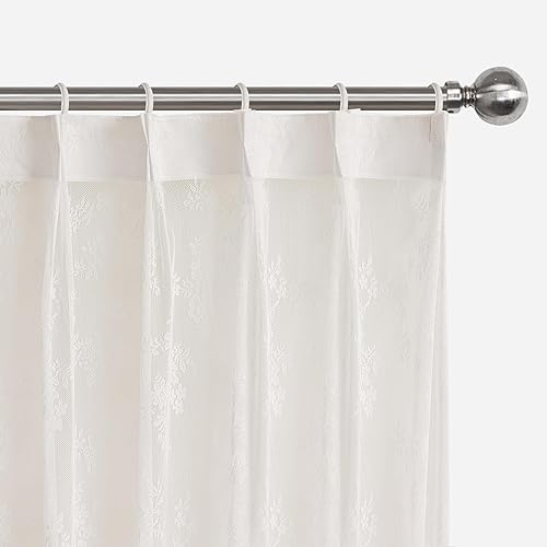 Miniatura 4 de LANTIME Cortinas traslúcidas de encaje blanco de 108 pulgadas de largo, paneles de cortinas plisadas dobles para ventana, 52 pulgadas de ancho x 108