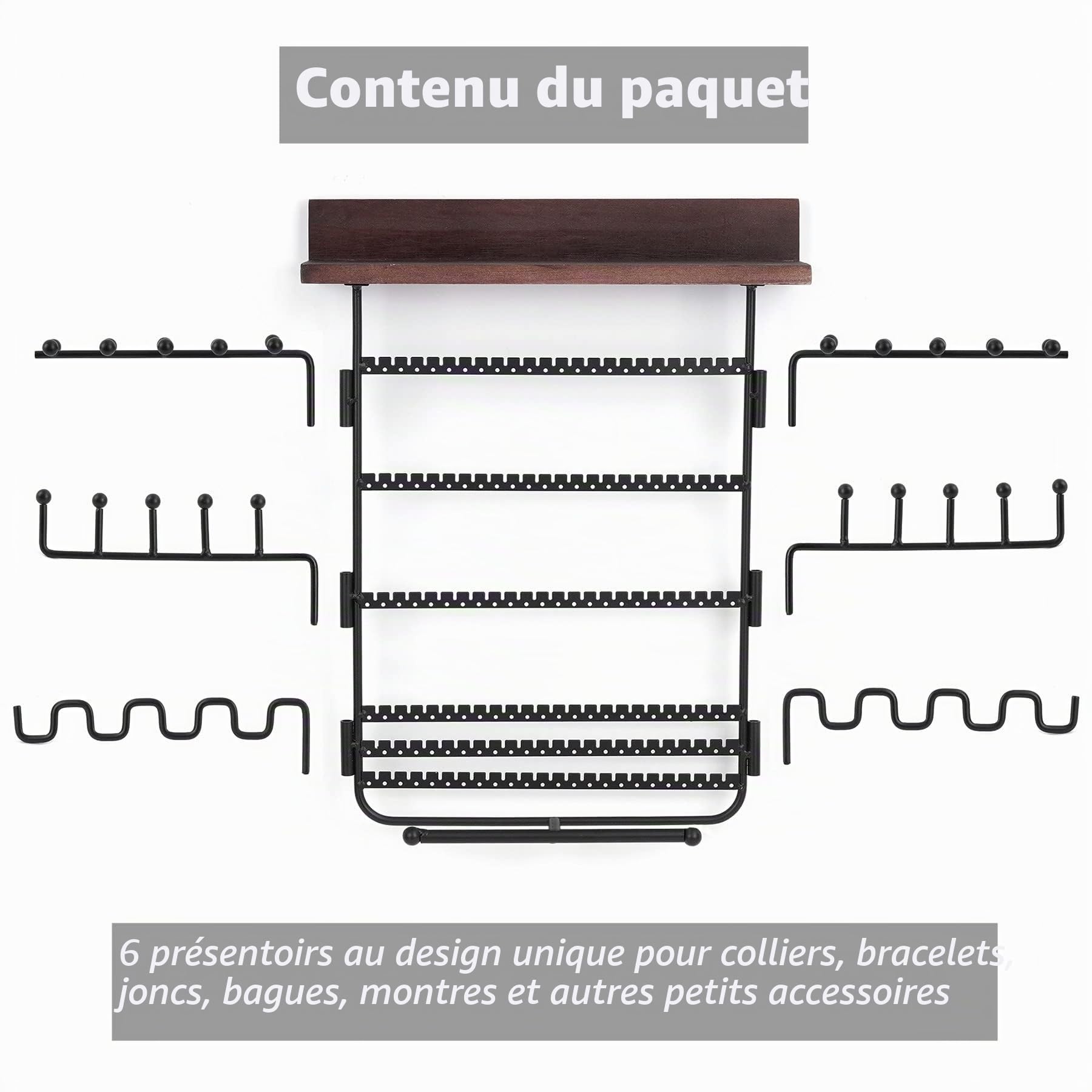 LONGBLE LBWH-28 Rangement de bijoux mural à suspendre pour colliers, boucles d'oreilles, bracelets, bagues, Rangement mural pour bijoux, Organiseur de bijoux Suspendu