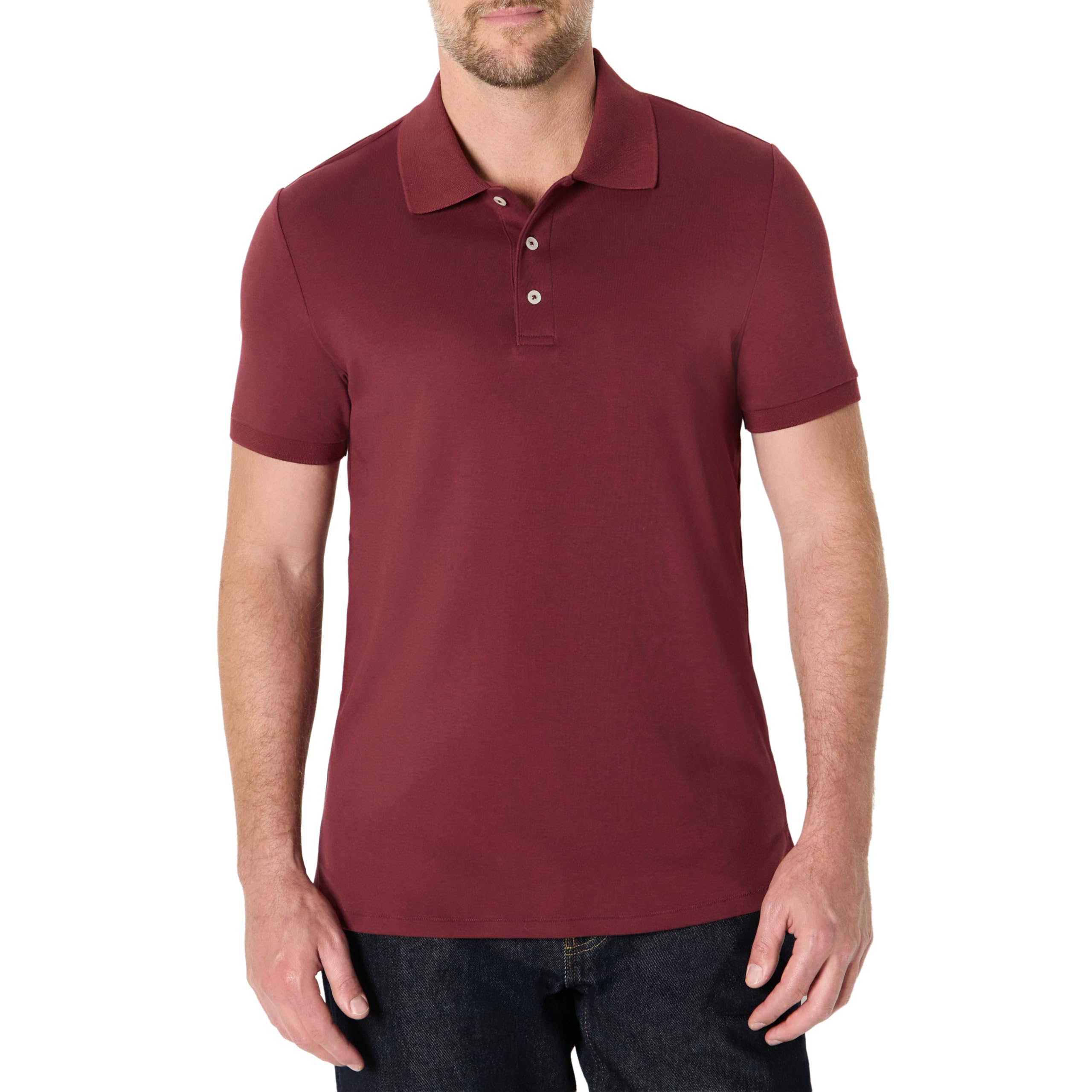 Amazon Essentials Men's Slim Fit Interlock Polo Shirt, Rich Burgundy, Small