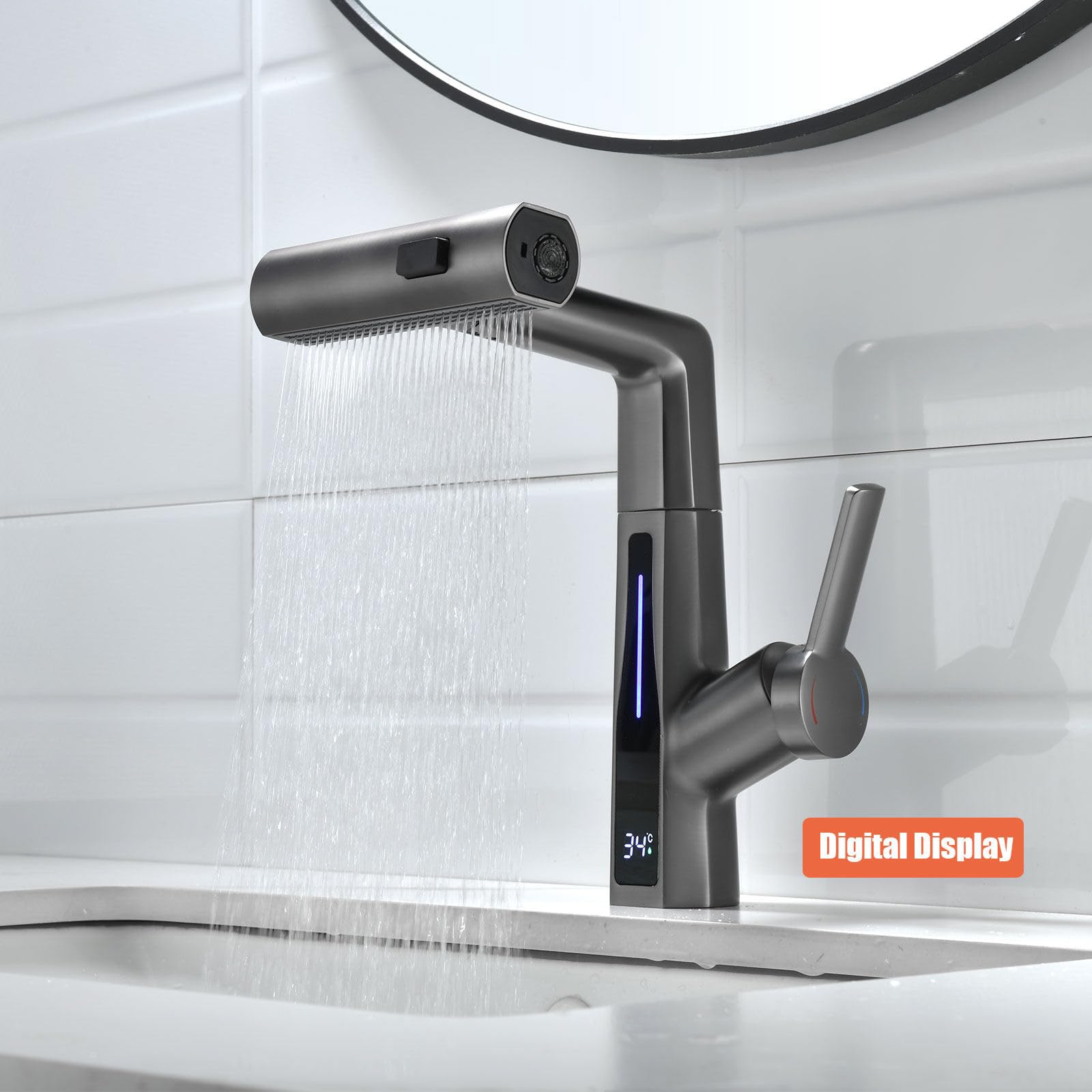 Robinet Lavabo Cascade Doré Moderne Robinet Mitigeur Pour Salle De Bain Eau Chaude Et Froide Reglable Trimec 82882815