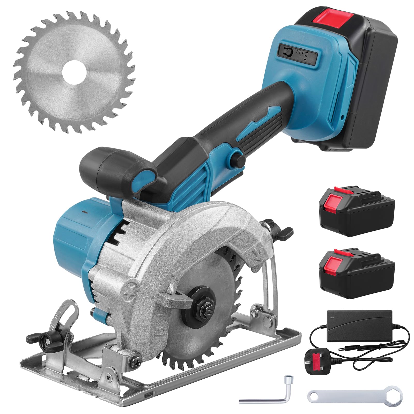 Sararoom 3000W Cordless Circular Saw, 6700RPM Electric Circular Saw with 2 x 2.0Ah Lithium Battery & Charger, Cutting Angle 0-45° Adjustable for Wood Marble Metal, with Blade