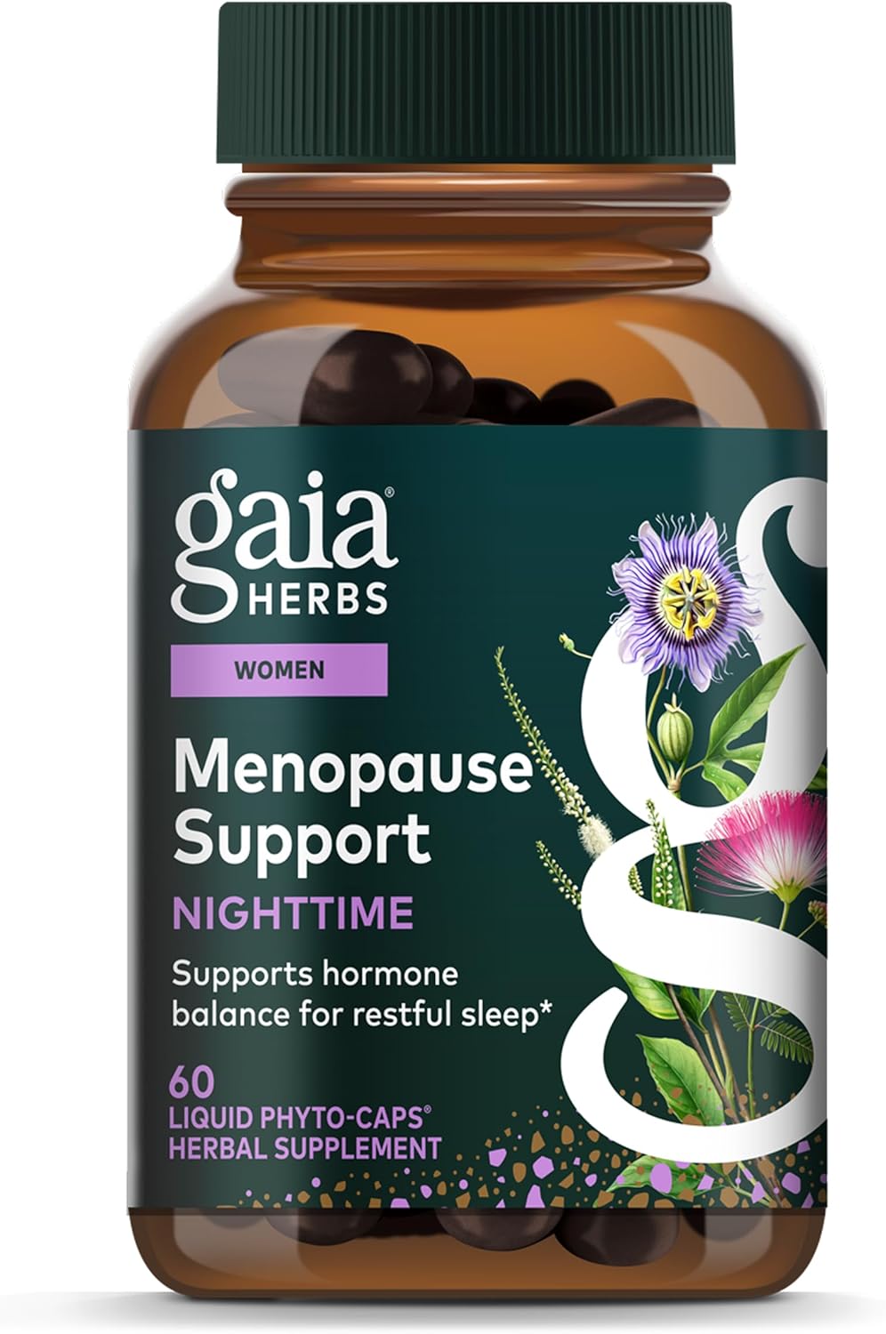 Gaia Herbs Menopause Support Nighttime - Menopause Supplement for Women* - with Black Cohosh, Mimosa, Passionflower & St. John's Wort - 60 Vegan Liquid Phyto-Caps (30 Servings)