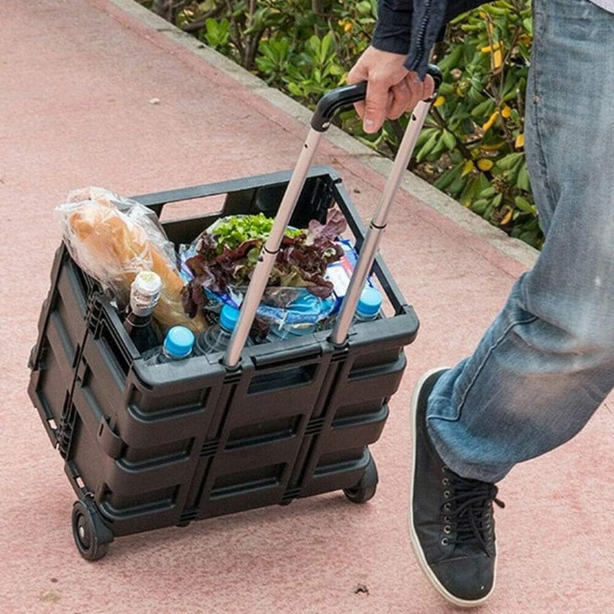 Kinzo Carrito de Compras Plegable - Caja Plegable - hasta 25KG - con Ruedas - Negro