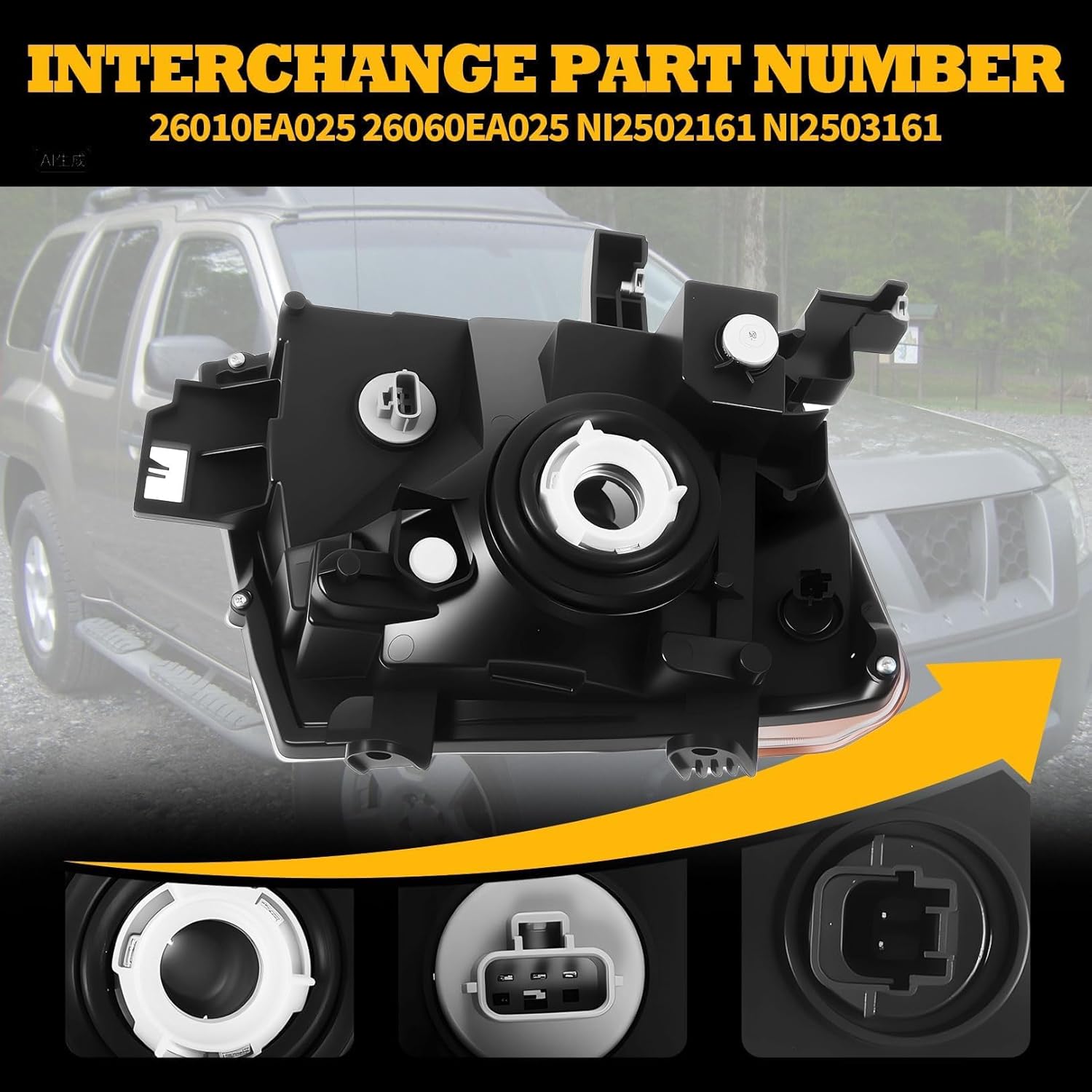 Halogen Headlight Compatible with Xterra 2005-2015 Headlamp Driver & Passenger Side 26010EA025 26060EA025 Left and Right