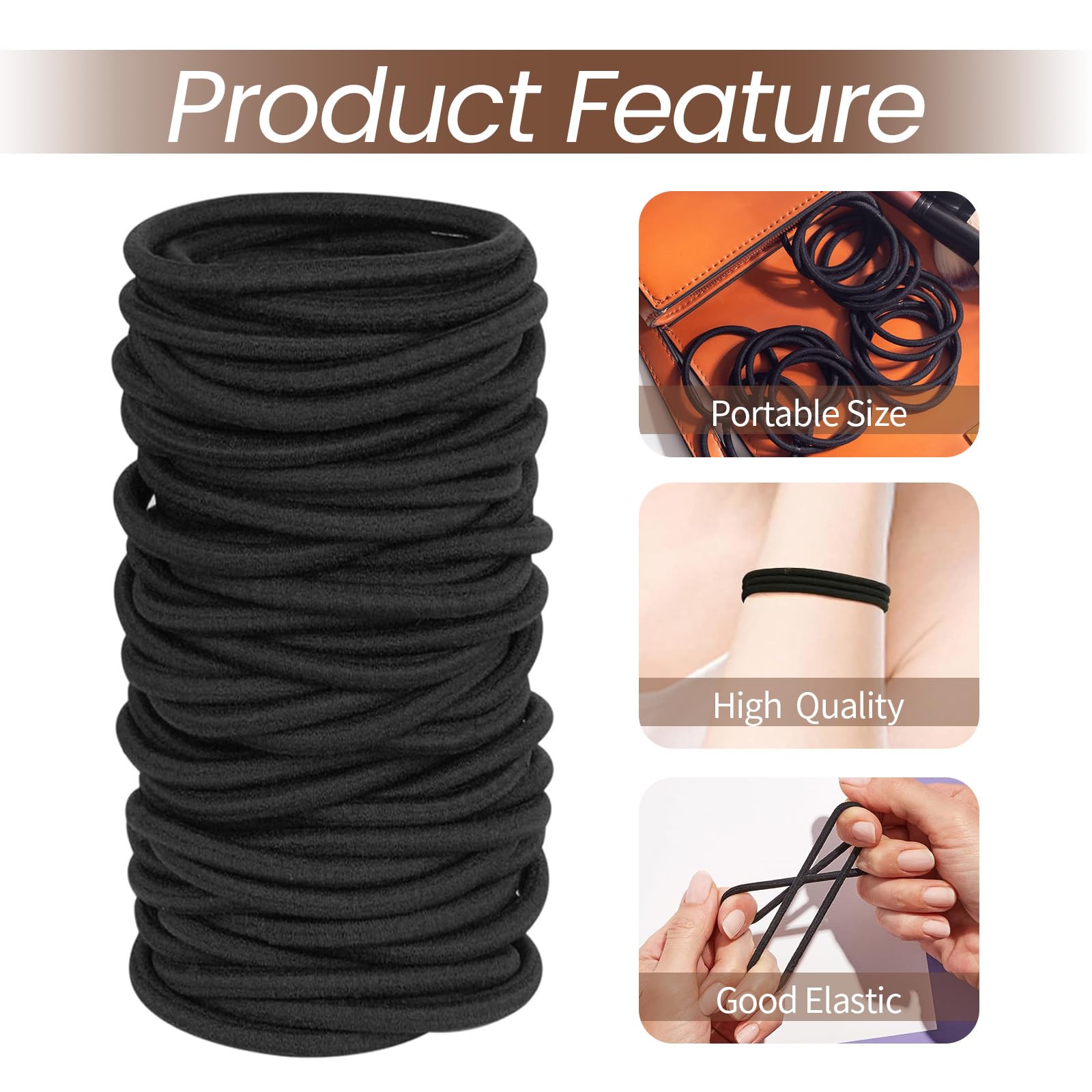 JOYSKY 200 Pcs Black Elastic Hair Bands 2mm Thin Hair Bobbles for Women Black hairbands Soft Hair Bands Without Metal suitable for Women Men Girls Kids - Image 4