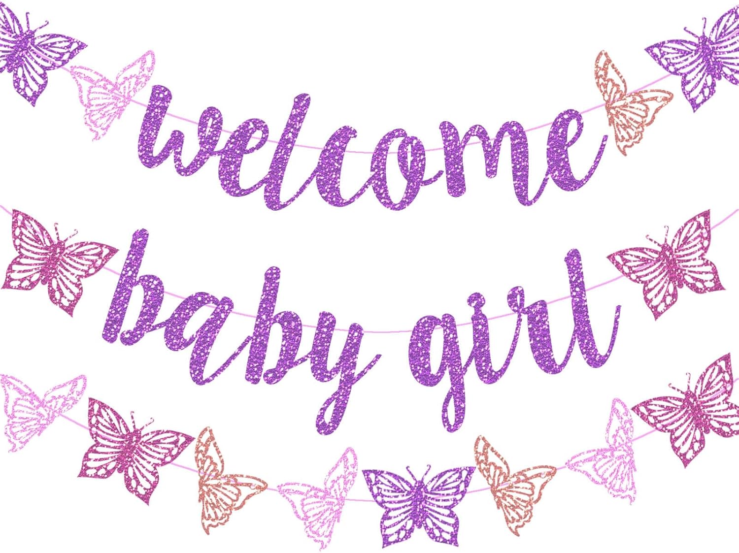 Butterfly Baby Girl Banner Purple Glitter Butterfly
