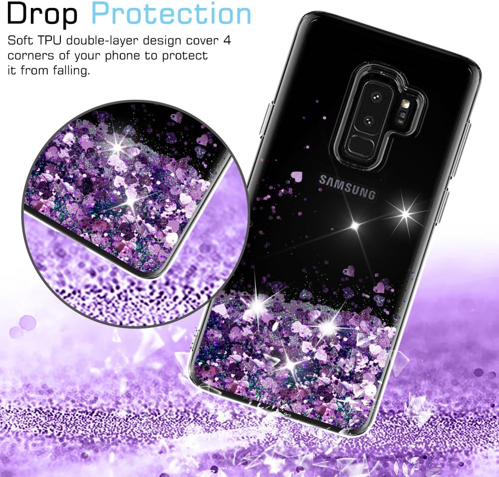 LeYi Galaxy S9 Plus Glitter Case (Not Fit S9) for Girls Women, Sparkle Shiny Bling Liquid Clear TPU Protective Phone Case for Galaxy S9 Plus / S9 + ZX Purple